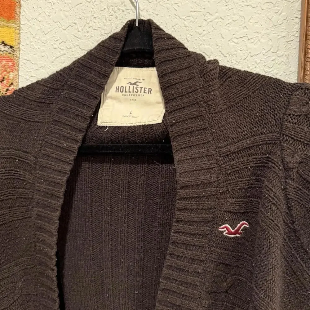 Vintage 00s‎ RARE Hollister Brown Open Cardigan Knit Designer Sweater Size Large